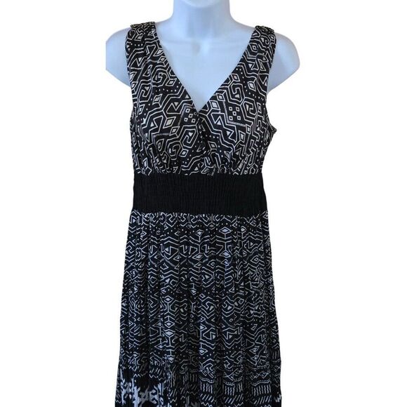 Black & White Aztec Print Cotton maxi Dress geometric tribal print Aztec - Picture 3 of 9